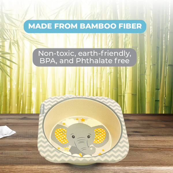 Primo Passi Bamboo Fiber Kids Square Bowl Little Elephant 5.5"