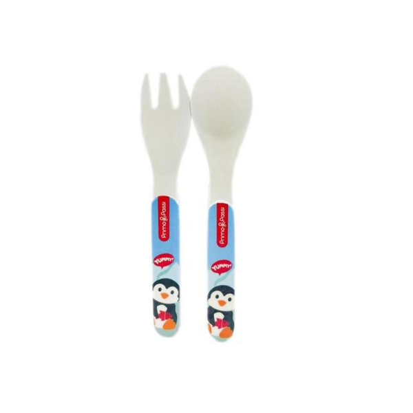 Primo Passi Bamboo Kids Spoon and Fork Set Winter Friends 5.25 in