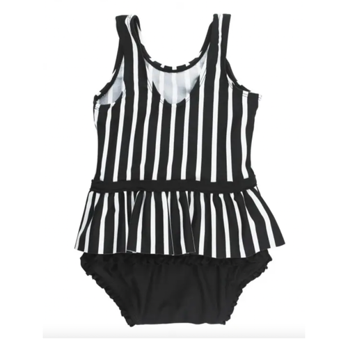 Black & White Stripe Skirted One Piece Swimsuit