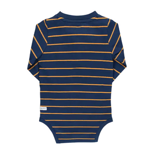 Navy & Honey Stripe Long Sleeve Classic Henley Knit Bodysuit