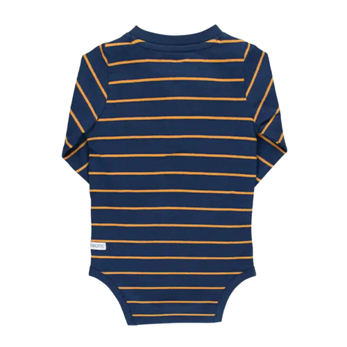 Navy & Honey Stripe Long Sleeve Classic Henley Knit Bodysuit