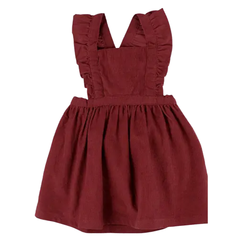 Rosewood Corduroy Cross-Back Ruffle Dress