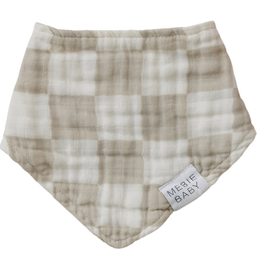 Taupe Checkered Muslin Bib - MOOGCO Baby