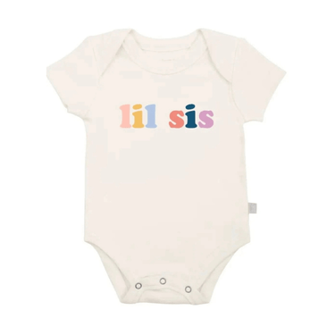 "Graphic bodysuit for baby girl 'lil sis' - short sleeve, cute design, perfect for stylish infants."