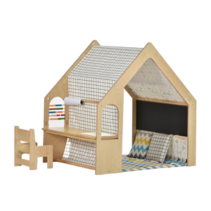 Colorful Flair Playhouse & Sensory Desk for indoor play, showcasing angle 2 view.