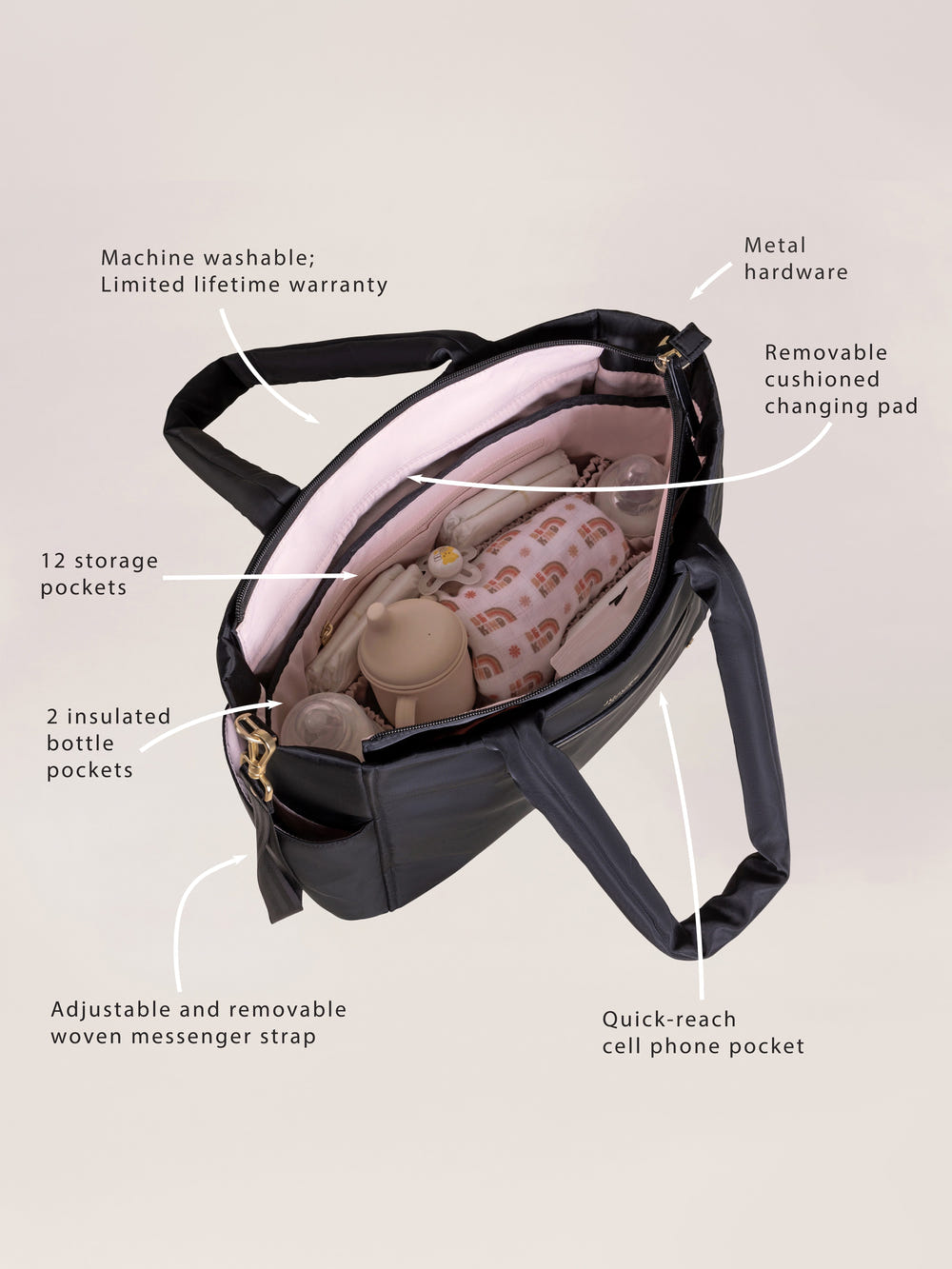 Utility-Strap Tote Diaper Bag - Black - MOOGCO Baby