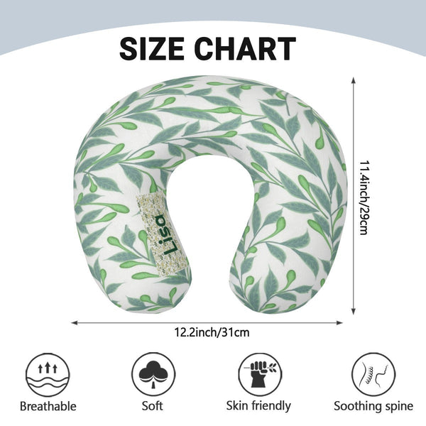 Personalized Botanical Leaf Travel Neck Pillow | Custom Name Gift