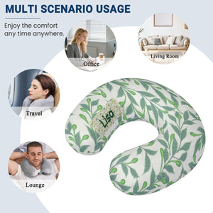 Personalized Botanical Leaf Travel Neck Pillow | Custom Name Gift