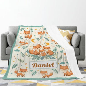 Custom Name Fox Blanket – Personalized Woodland Gift for Babies & Kids