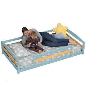 Twin Size Montessori-Inspired Floor Bed with Safety Guardrails for Kids