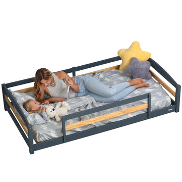 Twin Montessori-Inspired Floor Bed with Guardrails