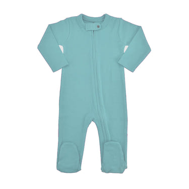 Vintage aqua footie for babies, perfect for cozy comfort in hats, socks, and mittens collection.