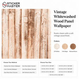 Vintage Whitewashed Wood Panel Wallpaper / Rustic Wood Mural by Sticker Master