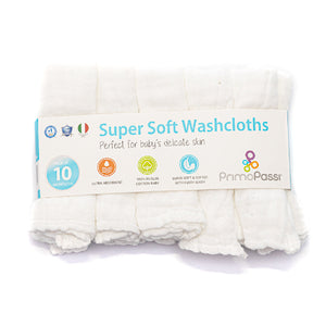 Primo Passi - Muslin Washcloths, 10Pk, White