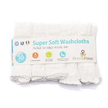 Muslin Baby Washcloths – 10 Pack, White | Primo Passi