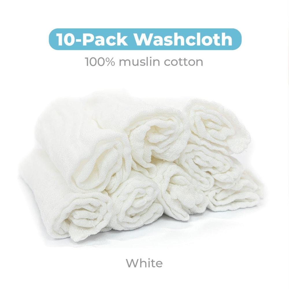 Muslin Baby Washcloths – 10 Pack, White | Primo Passi