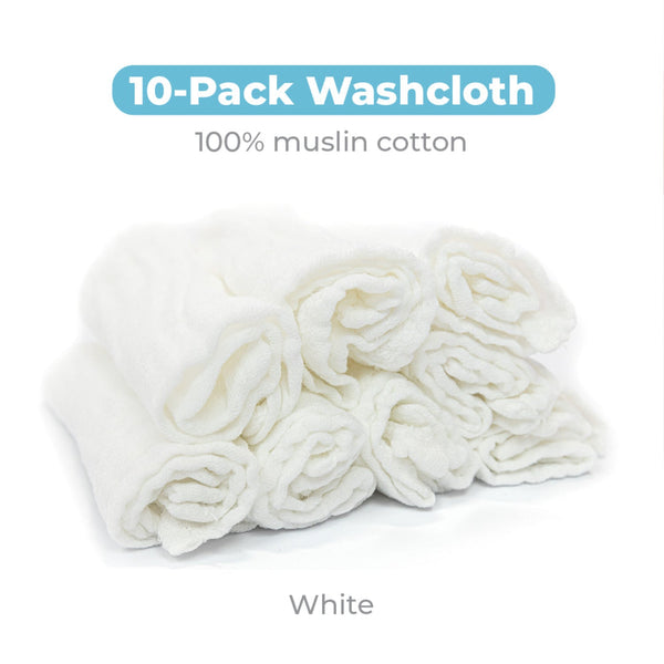 Muslin Baby Washcloths – 10 Pack, White | Primo Passi