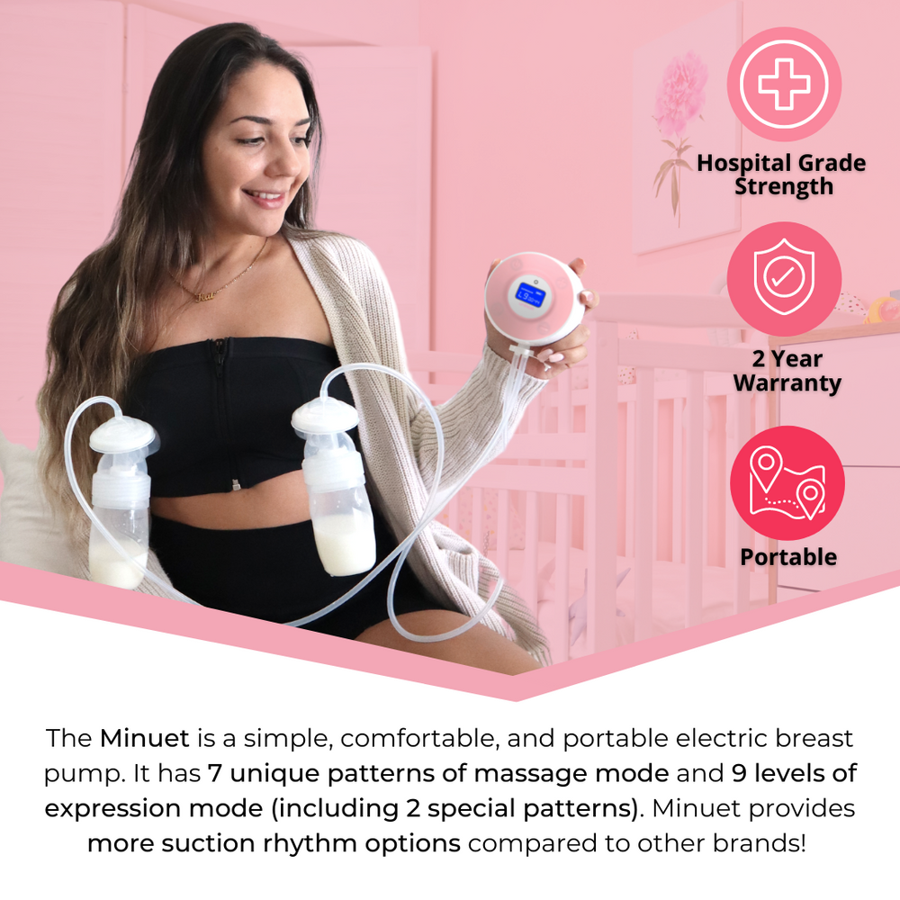 Minuet Portable Double Electric Breast Pump - efficient, compact design for breastfeeding moms on the go.