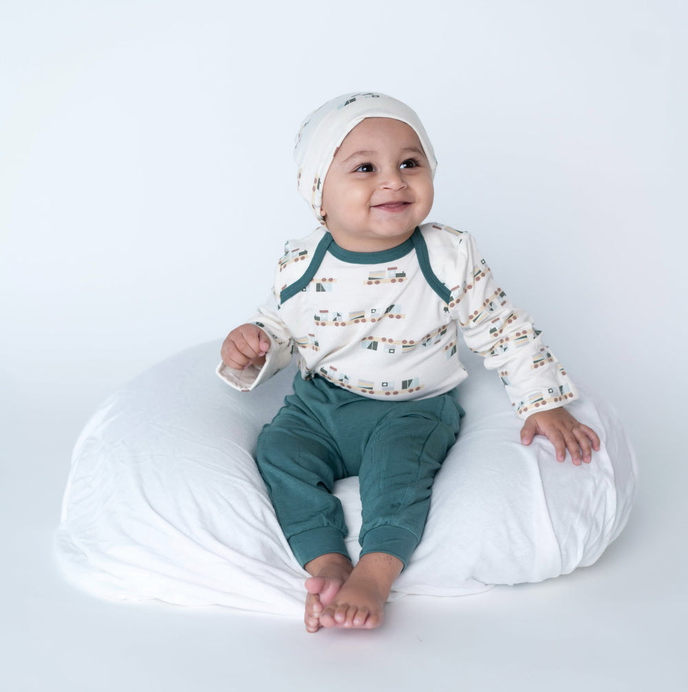 Bamboo Long Sleeve Onesie (All Aboard Print)