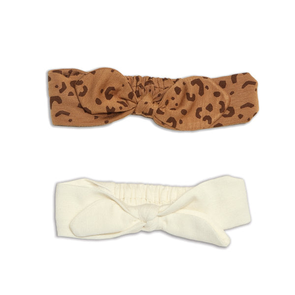 Bamboo Headband 2 pack (Geometric Leopard Print/Feather)