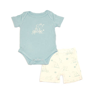 Bamboo Short Sleeve Onesie & Short Set (Lustre/Go Go Bunny Prt)