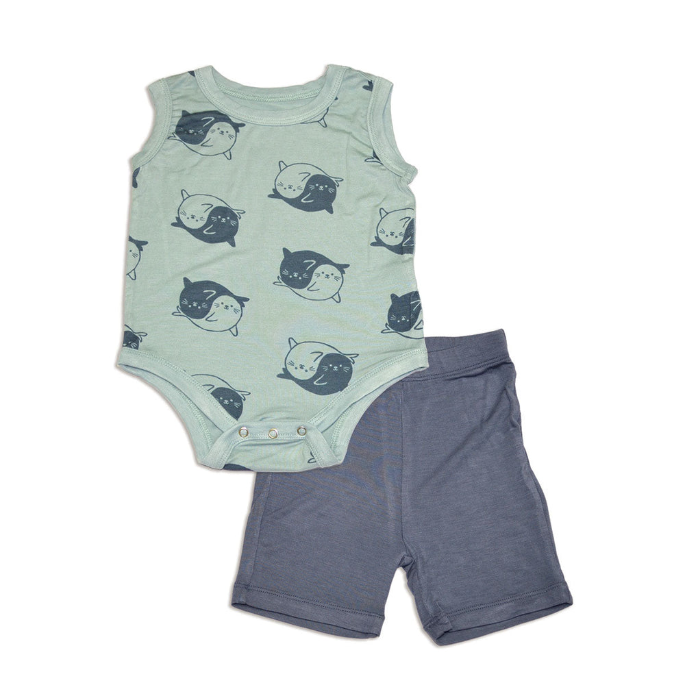 Bamboo Tank Bodysuit & Short Set (Yin Yang Seals Print/Flint)