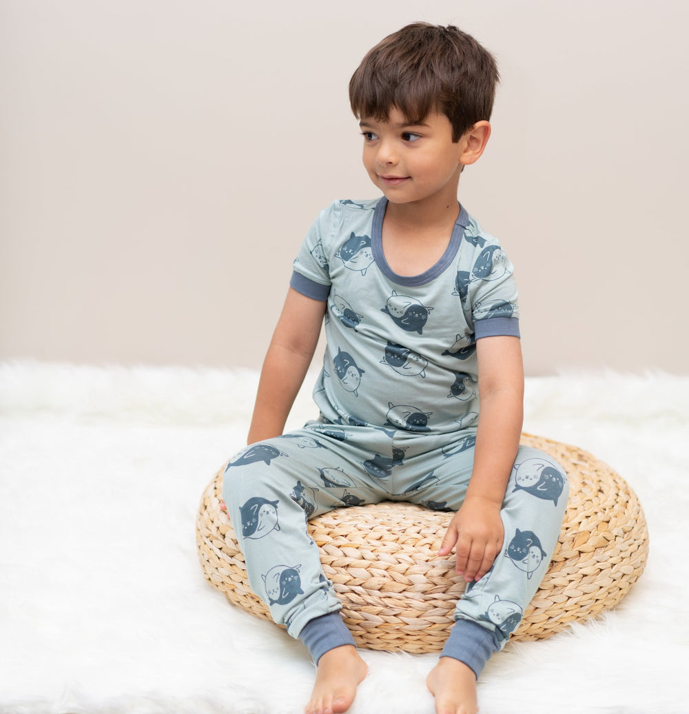 Bamboo Short Sleeve Pajama Set (Yin Yang Seals Print)