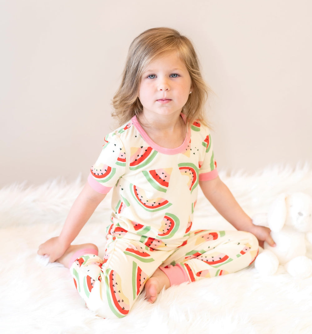 Bamboo Short Sleeve Pajama Set (Watermelon Rainbow Print)