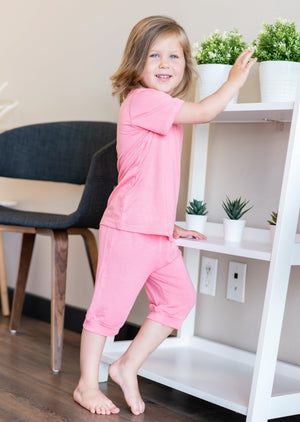 Bamboo Short Sleeve Top & Shorts Pajama Set (Pink Lemonade)