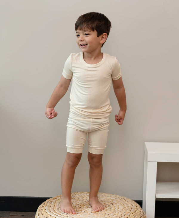 Bamboo Short Sleeve Top & Shorts Pajama Set (Soft Sand)