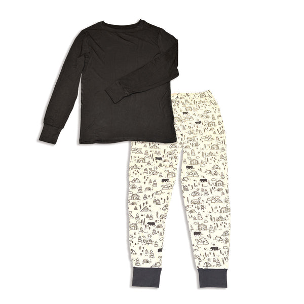 Women's Bamboo Long Sleeve Fitted Pajama Set (Pirate Ship/Doodle Camp Print)