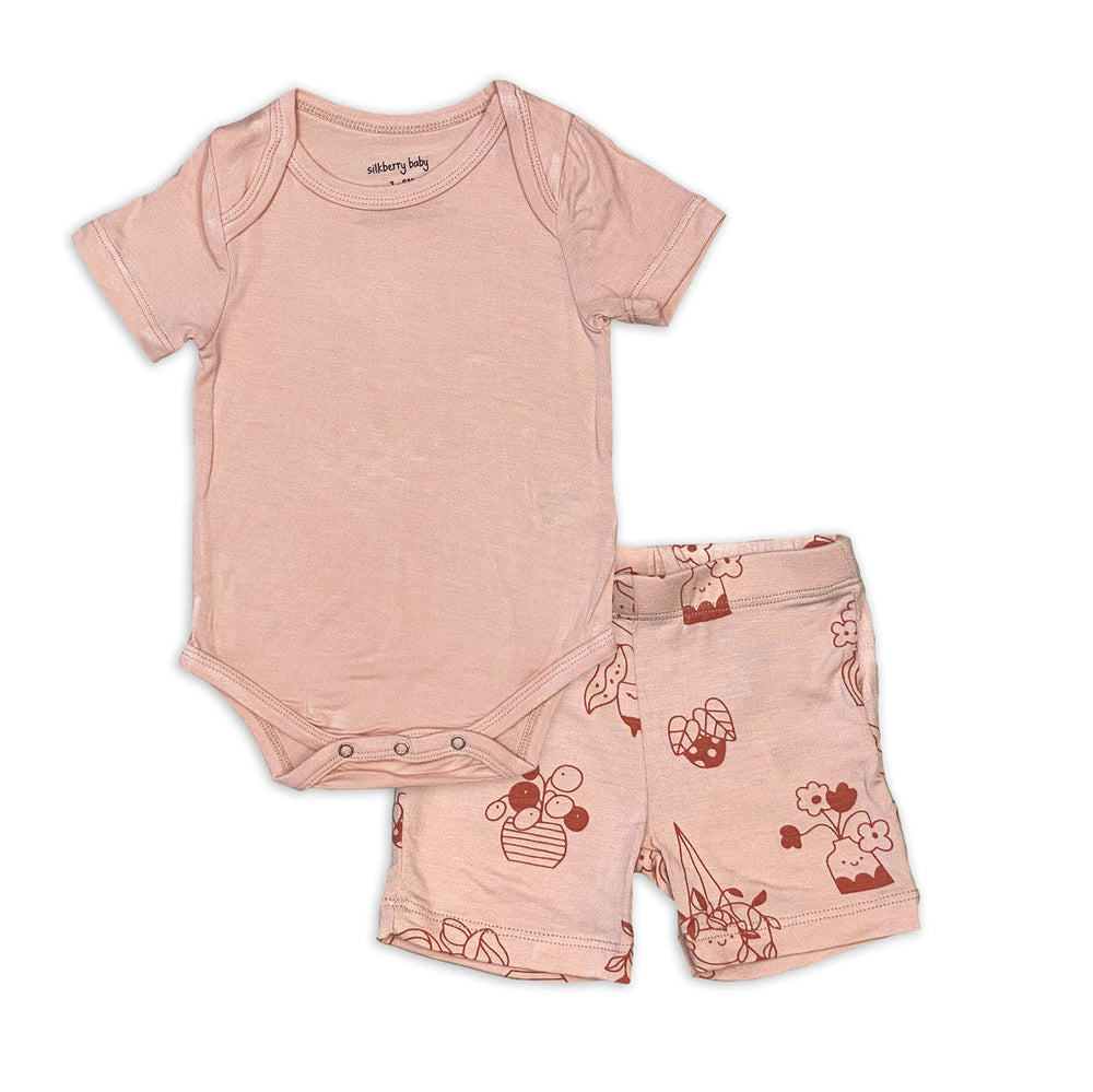 Bamboo Short Sleeve Onesie & Short Set (Blossom/Plantastic Print)