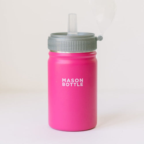 Stainless steel straw cup for toddlers, 16oz, angled view showcasing its durable design and vibrant colors.