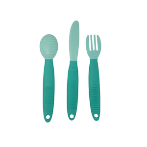 Colorful baby feeding utensils set at angle 9, perfect for little hands learning to eat.