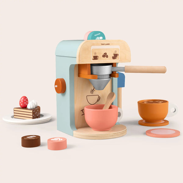 Tiny Land® Play Kitchen Accessories – Children’s Coffee Maker: Wooden Kids Play Coffee Maker Set