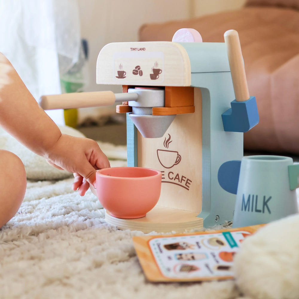 Tiny Land® Wooden Kids Coffee Maker Set - Play Kitchen Accessories for Creative Role Play