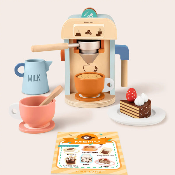 Tiny Land® Play Kitchen Accessories – Children’s Coffee Maker: Wooden Kids Play Coffee Maker Set