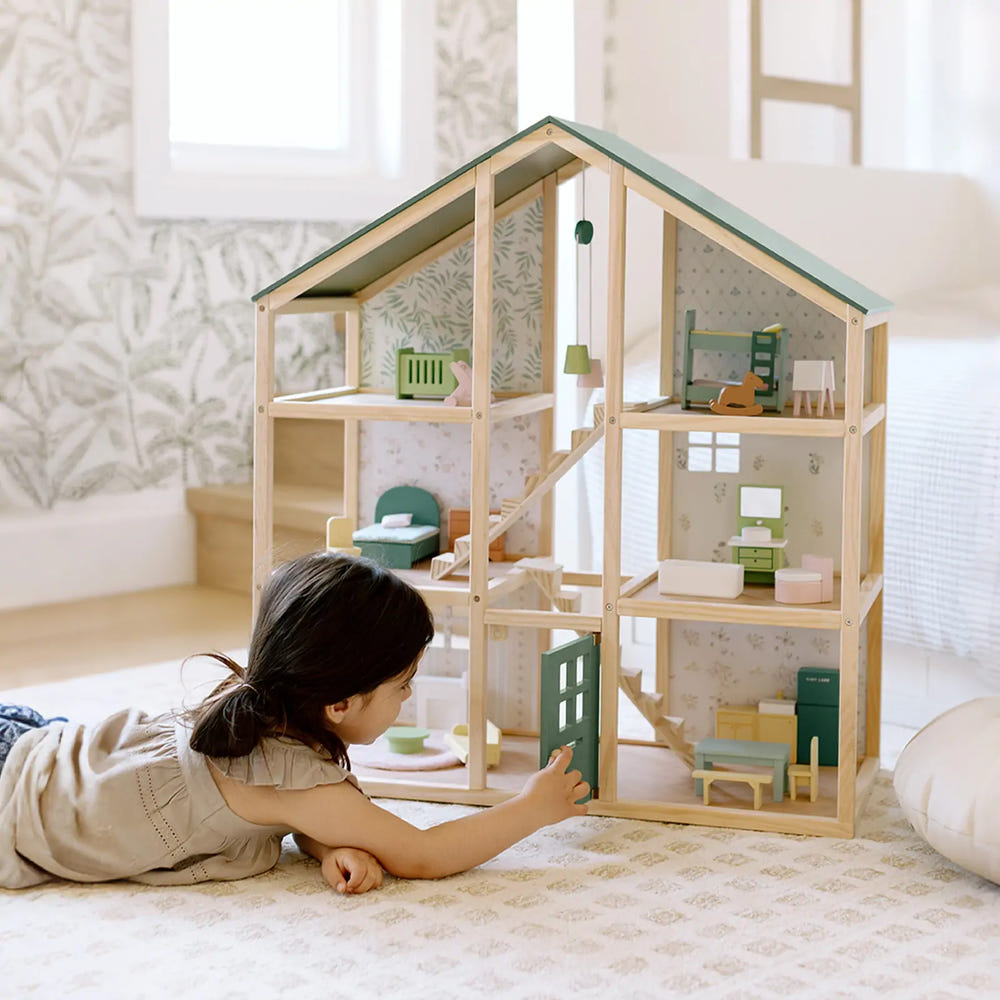 Tiny Land® Sweetwood Evergreen Dollhouse - charming wooden playhouse for imaginative kids, no dolls included.