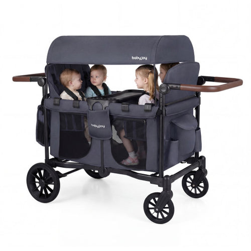 Wagon Stroller for 4 Kids Foldable 4-Seater Push-Pull Toddler Stroller
