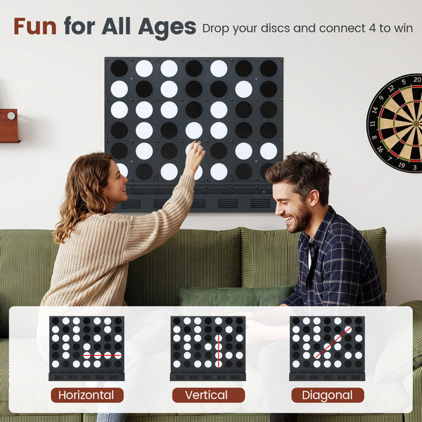 Wall-mounted Metal Connect-4 Game with Acrylic Discs