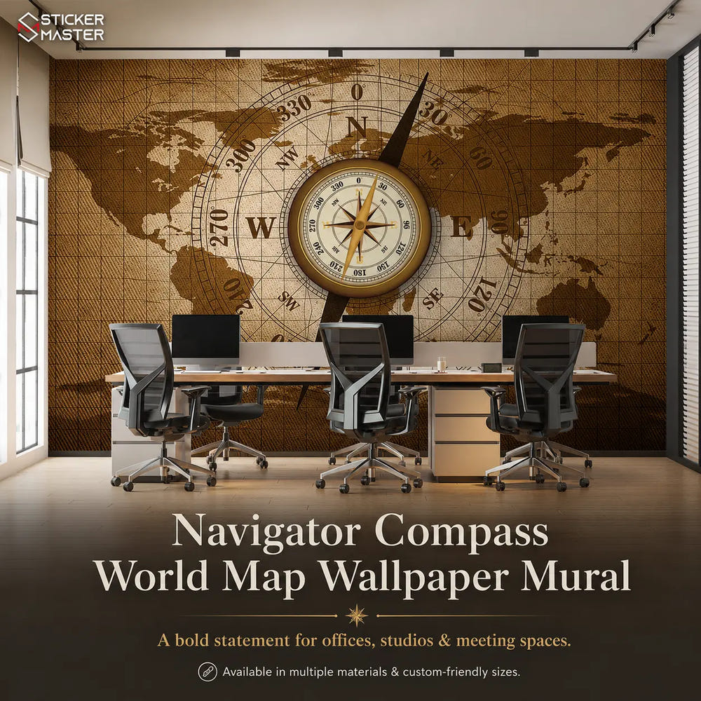 Navigator Compass World Map Wallpaper Mural / Office Study Wall Decor by Sticker Master