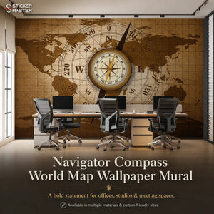 Navigator Compass World Map Wallpaper Mural | Office Study Wall Decor