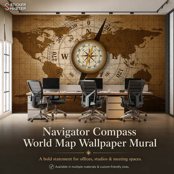 Navigator Compass World Map Wallpaper Mural | Office Study Wall Decor