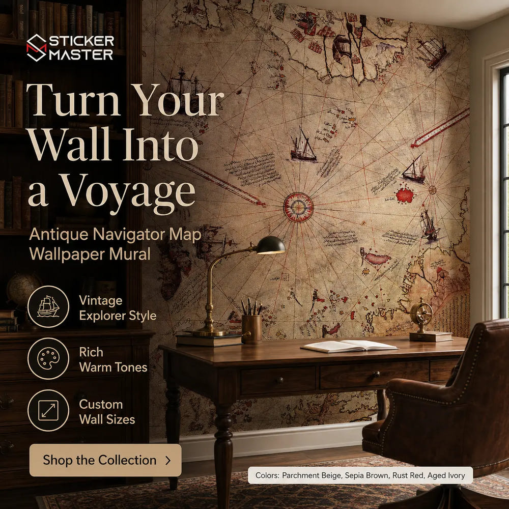 Antique Navigator Map Wallpaper Mural by Sticker Master