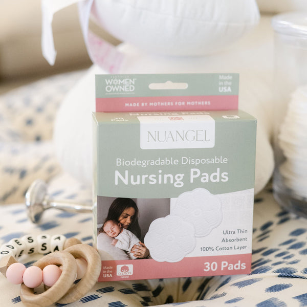 Plant-based disposable nursing pads for comfortable and eco-friendly breastfeeding support.