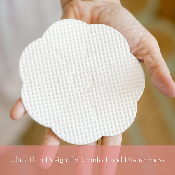 Plant-based disposable nursing pads in angle 4 view, eco-friendly and soft for comfortable breastfeeding support.