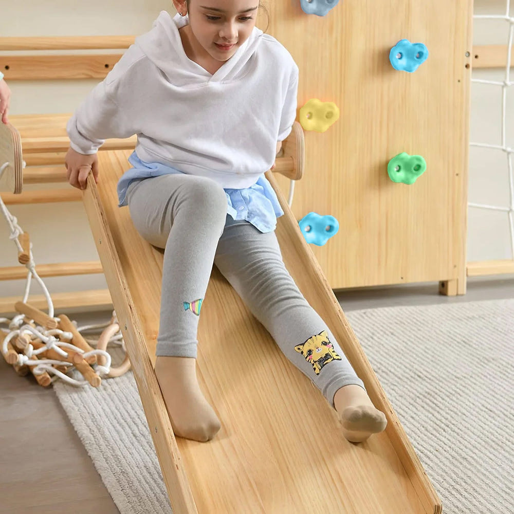 Walnut Swedish Ladder Jungle Gym - 95" Wall Mounted Indoor Baby Play Equipment