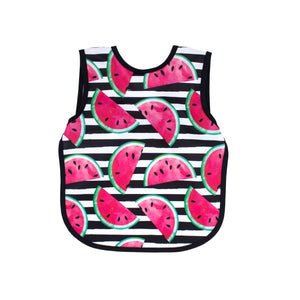 Summer Stripes Watermelon Bapron on sale, angled view showcasing vibrant design for babies.