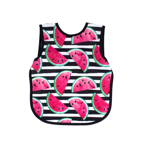 Summer Stripes Watermelon Bapron on sale, angled view showcasing vibrant design for babies.