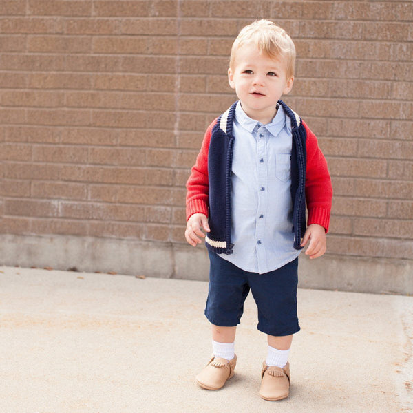 Weathered brown city baby shoe, angle 4 view, perfect for stylish little ones on the go.